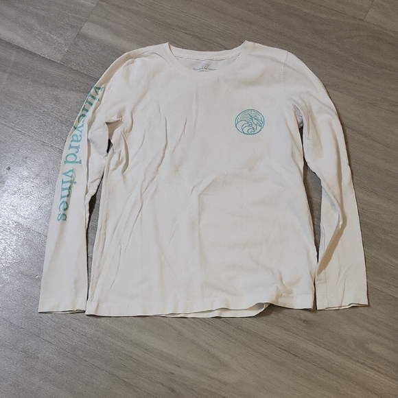 Vineyard Vines Tops - White Long Sleeve Shirt with Teal Graphics